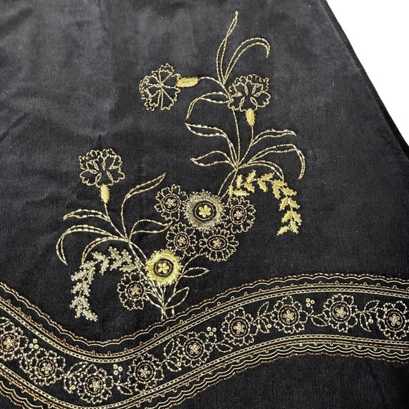 Willi Smith Black Corduroy Embroidered A-Line Short Skirt Gold Floral Stitching - Picture 2 of 8